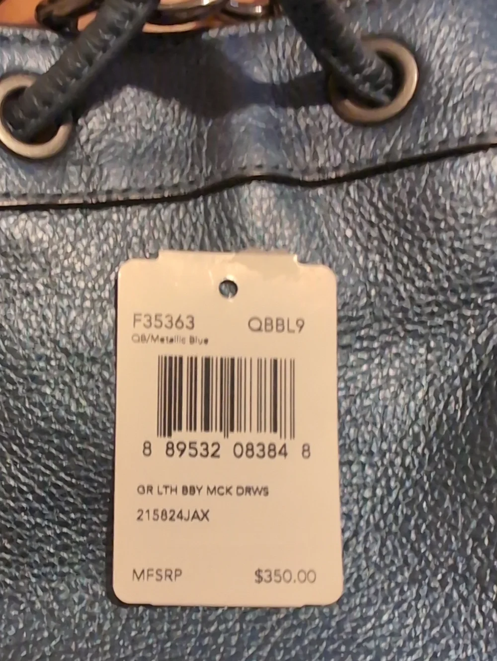 COACH Metallic Blue Baby Mackie Pebbled Leather Drawstring Hand/ Shoulder Bag